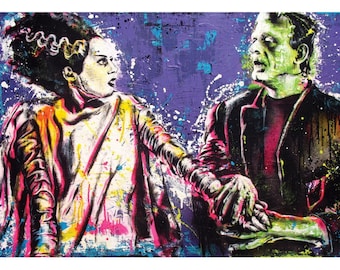Frankenstein and His Bride - 18 x 12 High Quality Pop Art Print