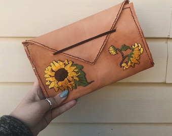 leather sunflower wallet - size L