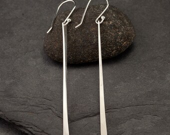 Long Sterling Silver Earrings- Silver Stick Earrings- Long Bar Earrings- Silver Stick Dangle Earrings