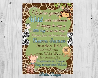 Jungle Safari Baby Shower Invitation, Baby Boy, 5x7, 4x6, Digital File, Monkey