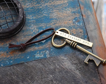 Custom Bottle Opener - Housewarming Gift - Skeleton Key Ornament - First Home New House - Personalized Wedding Favors - Realtor Closing Gift