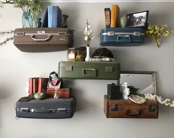 Vintage Suitcase Shelves, Travel Themed Shelving, Suit Case Shelving, Suitcase Display, Custom Made Vintage Suitcase Shelf Large Suitcases