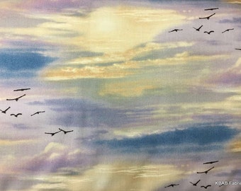 Sky Bird Medley Landscape Fabric Elizabeth Studios Birds in Sky Horizon Fabric t3/5