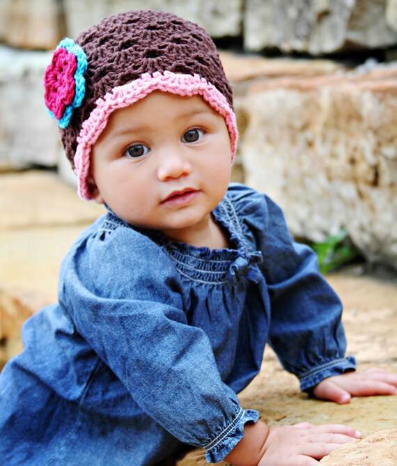 Items similar to Newborn Baby Girl Hat Knit Baby Hat With Flower Knit Newborn Hat READY TO