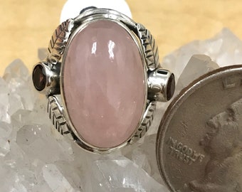 Rose Quartz and Garnet Ring, Size 8