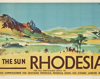 Vintage Rhodesia Southern Africa Tourism Poster A3 Print