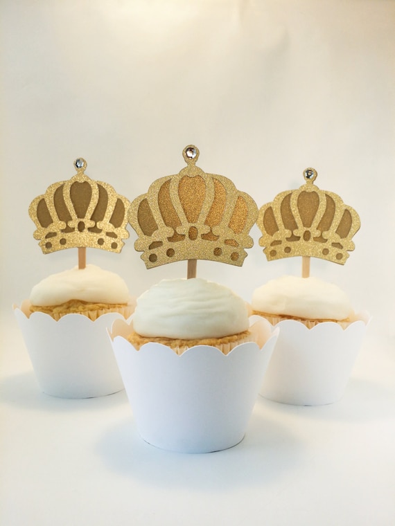 Set of 12 Gold Crown Cupcake Toppers Gold Crown Cupcake