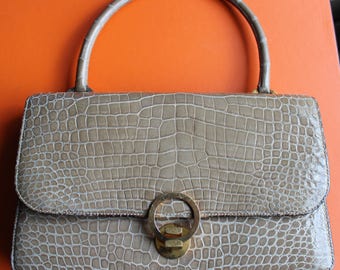 Hermes bag, ring pattern, beige crocodile, 70 s