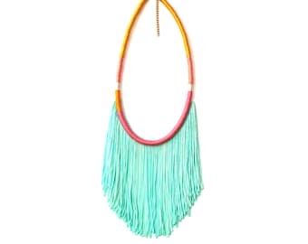 Vibrant Fresh Green Fringe Necklace For Her Summer Jewelry, Bohemian Mint Green Ombre Statement Necklace, Boho Chic Gift For Her / SUMMER