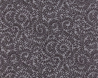 By The HALF YARD - El Gallo by Deb Strain for Moda, Pattern #19696-12 Swirly Leaves Charcoal/Ebony, Swirly Black Vines on Gray