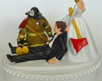  Wedding  Cake  Topper  Firefighter  Fireman  Logo Uniform Axe