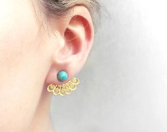 Giacche orecchio lotus turchese | Orecchini in pietra di Boho pizzo menta | Giacca Indiana orecchio filigrana | Orecchini convertibile orientale oro menta turchese