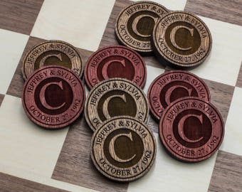 Personalized Checkers Pieces - Custom Engraved Checkers - Custom Monogram Checkers Tokens - Game Pieces - Wedding Gift - Anniversary Gift