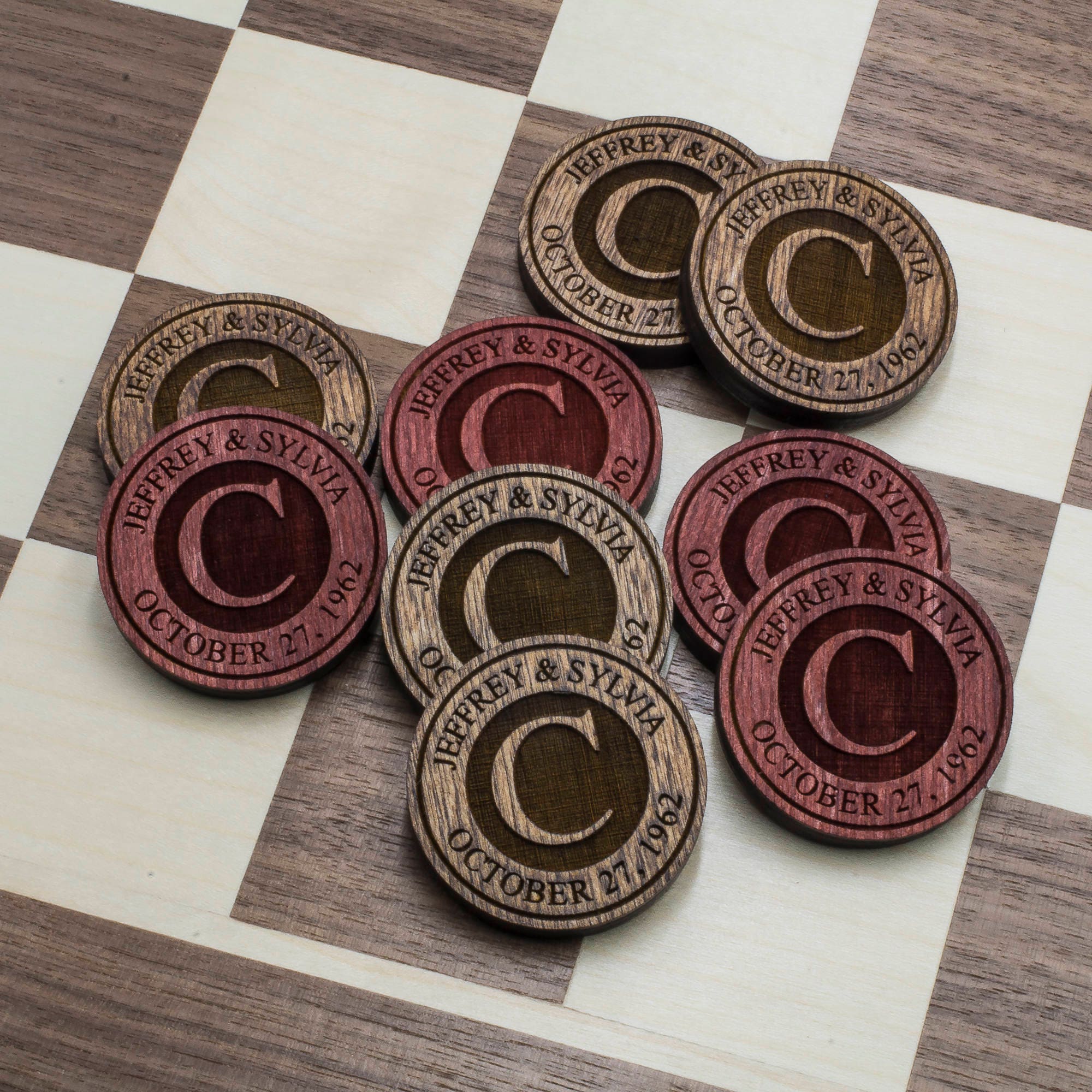 Personalized Checkers Pieces Custom Engraved Checkers