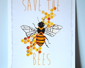 Save the Bees Watercolor Print