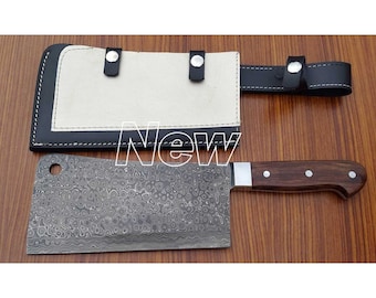 Handmade Beautiful Damascus Steel Professional Meat Cleaver, Butcher Knife 8" Blade, Chef Gifts, Chef Knifes