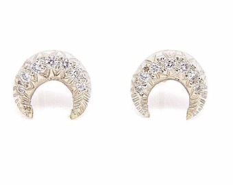 Art Deco Style 14K White Gold and Diamond Celestial Crescent Moon Earrings