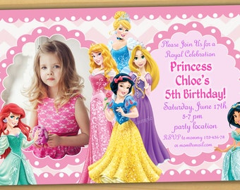 Sale Disney Princess Birthday Invitation, Disney Princess Invitation, Princess Invitation, girls Birthday Invitation- Digital file