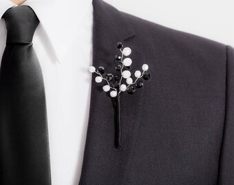 Limited Edition Black and White Boutonniere - Black & White - Mens Boutonniere