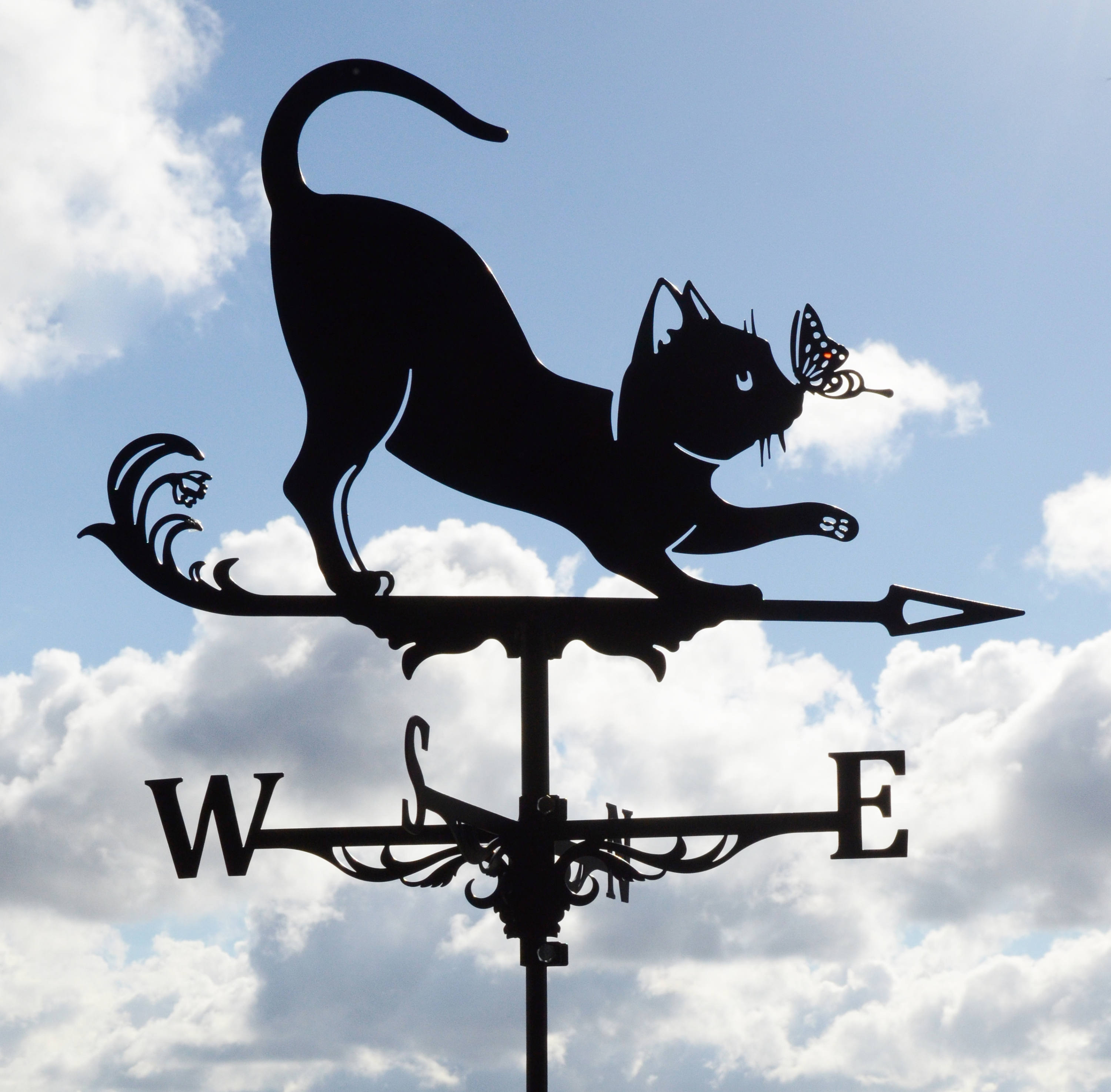 Cat And Butterfly Metal Weathervane Roof Mount Weather Vane