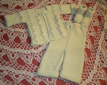 all vest, pants, socks, 3 months, Sage Green, 50% wool.