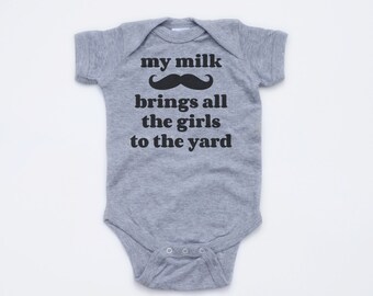 My Milk Mustache Brings all the Girls to the Yard - Short Sleeve Heather Gray Bodysuit
