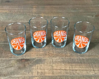 Vintage Orange Juice Glasses, Set of Four, Breakfast Glasses