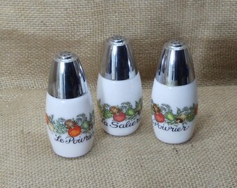 Vintage Corning Salt and 2 Pepper Shakers, Le Poiurier,La Saliere, See other Corning Ware, Same Pattern, NEW LISTING!!!,#VB7334