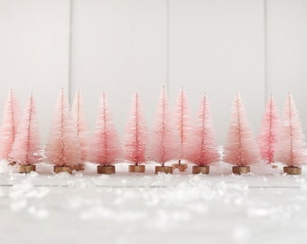Pink Bottle Brush Trees - One Dozen Dyed Pastel Miniature Sisal Trees