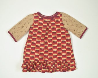 3T-4T Boxy Suede Sleeved Cotton Ruffle Hem Top