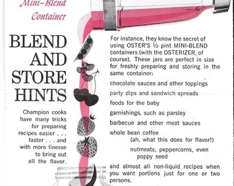 Vintage Mid Century Oster Blender Recipes & Advertisement
