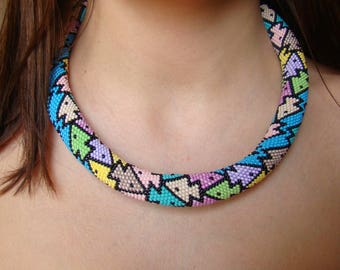 Fishes crochet necklace Multicolor summer necklace Fish jewelry Statement necklace Holiday gifts Unique necklace Sea jewelry Gift for women