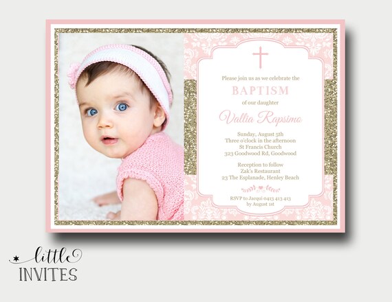 items similar to girls baptism invitation pink and gold imprintable baptism invitations