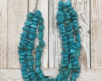 Chunky turquoise necklace, turquoise necklace, 3 strand necklace, statement necklace, turquoise beaded necklace,