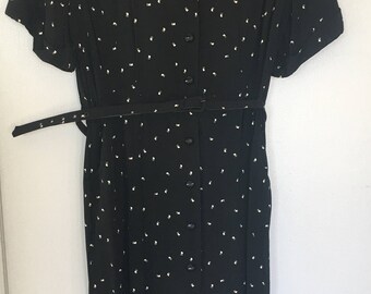 1940's Black and White Rayon Dress