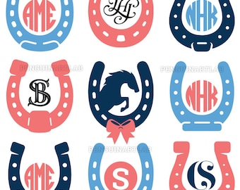 Horseshoe SVG Monogram Frames - Western Horse Cut Files for Cutting Machines - Cricut, Silhouette, Graphtec, svg, eps, dxf, png, studio3