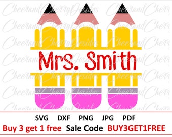 Split pencils monogram SVG Pencil Svg Teacher monogram svg Pencil Silhouette Cameo file Back to school svg file for Cricut Teacher SVG DXF