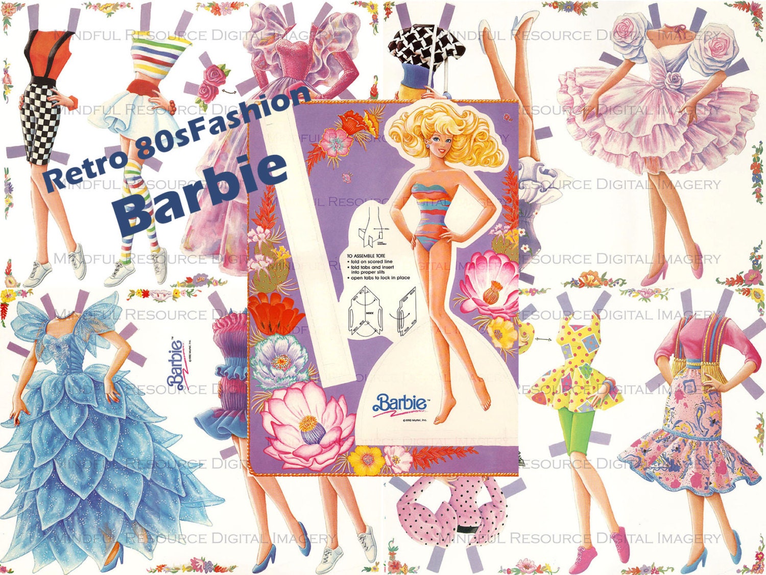 Barbie Retro 80s Paper Doll Fashion Vintage Printable Digital