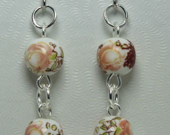 Orange and Brown Floral Earrings, Dangle Earrings, Ceramic, Drop Earrings
