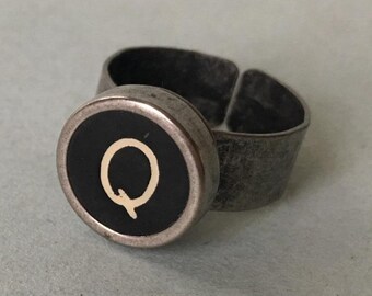 Q vintage handcrafted typewriter ring