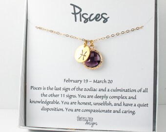 Pisces Zodiac Gold Necklace, Pisces February Necklace, February Birthday Jewelry, Zodiac Necklace, Astrology Gold Necklace