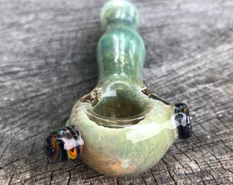 Multicolored Frit Handblown Glass Spoon Pipe with Rainbow Accent