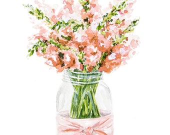Coral Snapdragons Fine Art Watercolor Print