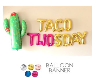 TACO TWOSDAY Balloons, Rose Gold, Pink, Gold, Silver, Blue, Number Two, 2, Second Birthday Party Photo Shoot Booth Decoration Pink, Cactus
