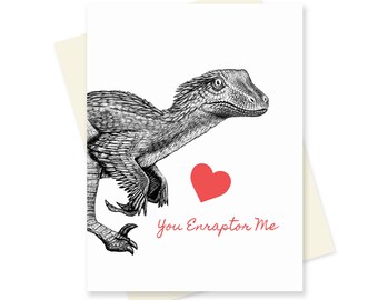 Dinosaur Valentine Card. Velociraptor Valentines Day Card. Nerdy Romantic Card. Raptor Science Valentine. Geeky Anniversary Card. For Him.
