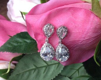 Beautiful Crystal Chandelier Drop Earrings Bridal Earrings 1920s Art Deco Silver Earrings