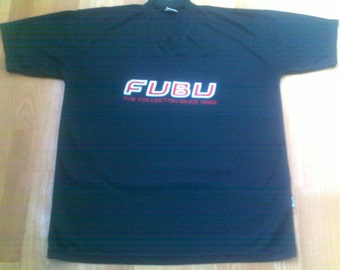 FUBU jersey, vintage t-shirt black Fubu shirt of 90s hip-hop clothing, sewn, 1990s hip hop, OG, gangsta rap, size L Large, RARE!