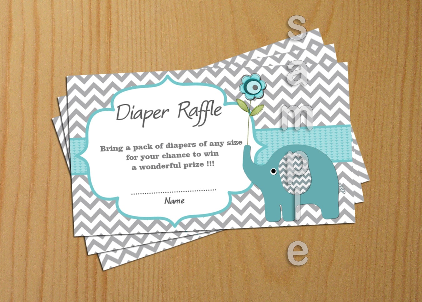 Teal Elephant Baby Shower Diaper Raffle Ticket Diaper Raffle