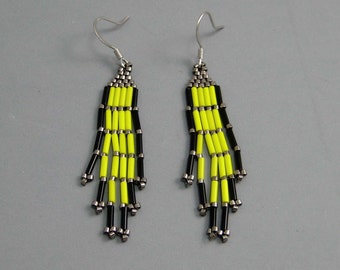 Beaded Earrings, Brick Stitched Earrings, Native american Earrings, Bead Work, Yellow Earrings, Indian Beaded Earrings, Southwest Style