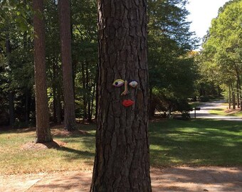 Tree Face Picasso Inspired Original Unique Garden Yard Art - Handmade Pottery